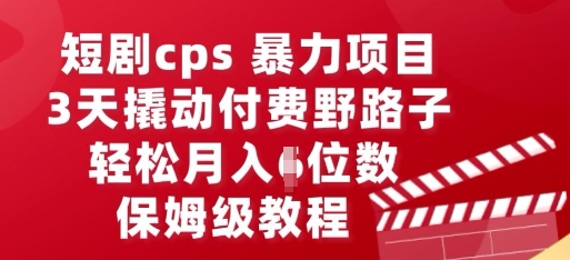 短剧cps暴力项目,3天撬动付费野路子,有人偷偷月入五位数,保姆级教程-极客星球