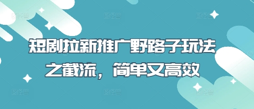 短剧拉新推广野路子玩法之截流,简单又高效-极客星球